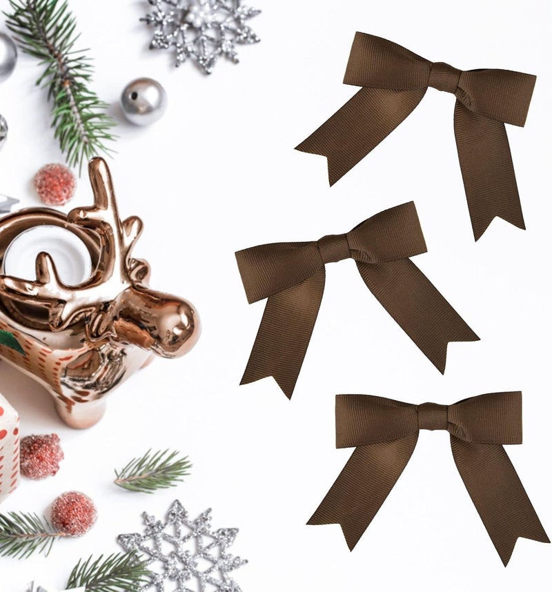 Meseey 50 Pcs 3 Inches Grosgrain Ribbon Twist Tie Bows Brown Pretied Bows Premade Craft Bows for Treat Bags Gift Wrapping Basket Wedding Baby Shower Brithday Valentine's Day Christmas Party (Brown) - Image 3